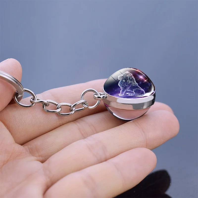 12 Constellation Luminous Keychain Double Sided Glass Ball Pendant Zodiac Key chain Glow In The Dark Key Holder Birthday Gift