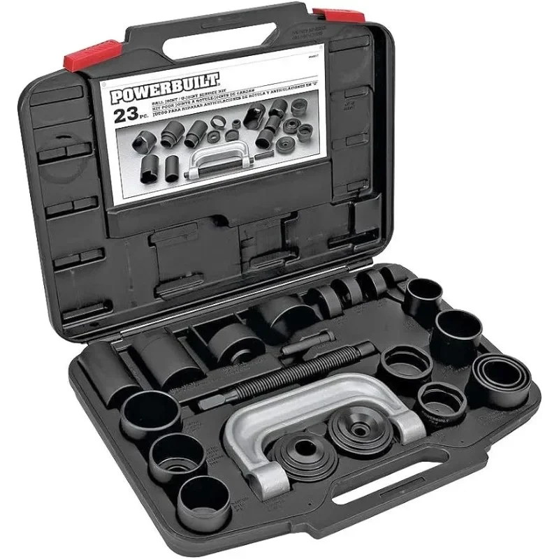 

Powerbuilt Ball and U Joint Service Set, 23 Piece Tool Kit, Remove and Install Ball Joints, Receiving Tube, Adapters, Sockets