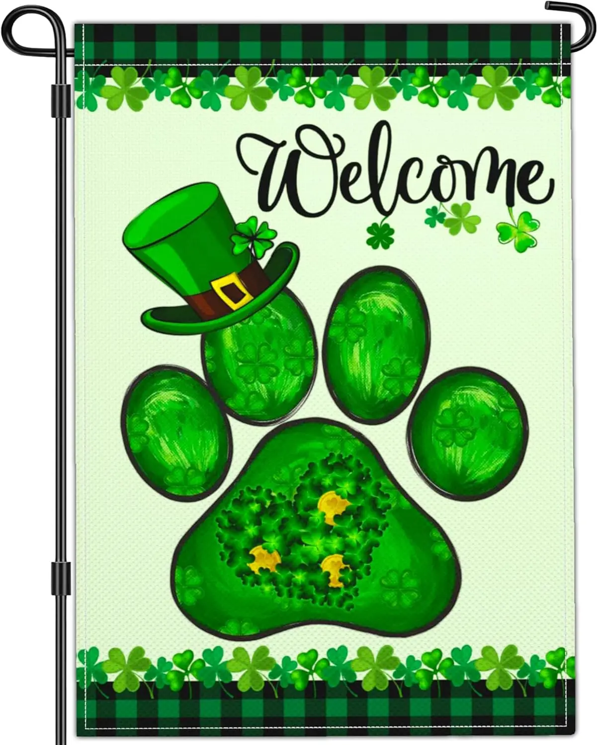 Welcome St Patricks Day Garden Flag Shamrock Irish Dog Paw Garden Flag Happy St Patrick's Day Yard Garden Flags for Outs WWP