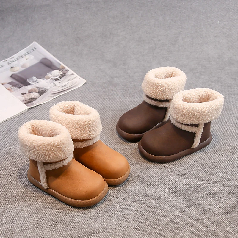 

Kids Fashion Boots Korean Style Round Toes Children Snow Boots Suede Warm 2025 Winter New Boys Girls Casual Short Boots Comfort