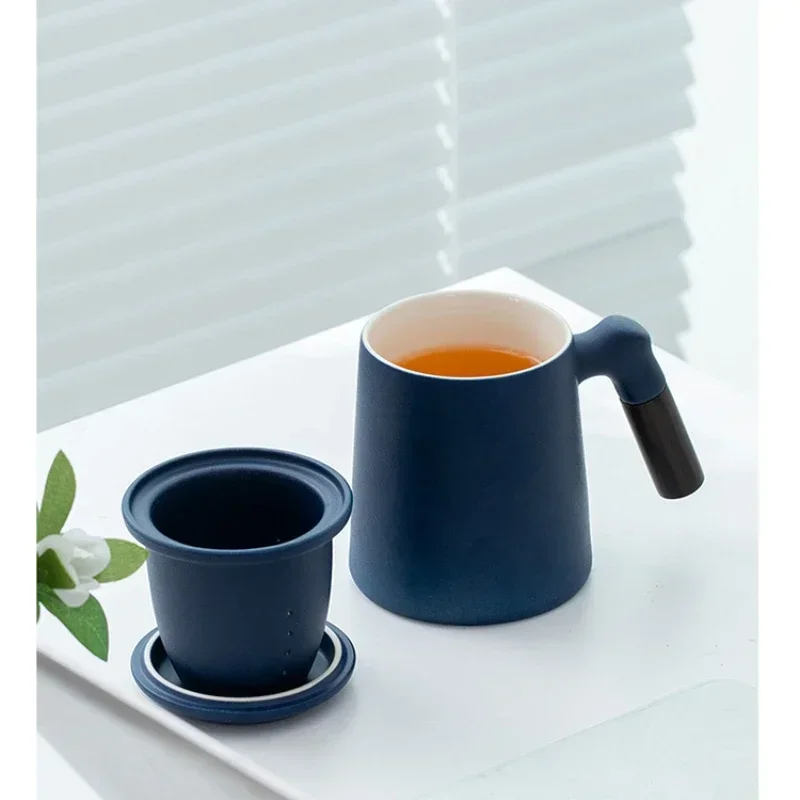 LMHBJY 400ml Japanese Style Wooden Handle Tea Water Separation Large Capacity Tea Making Cup Business Office Coffee Mug Gift Cup