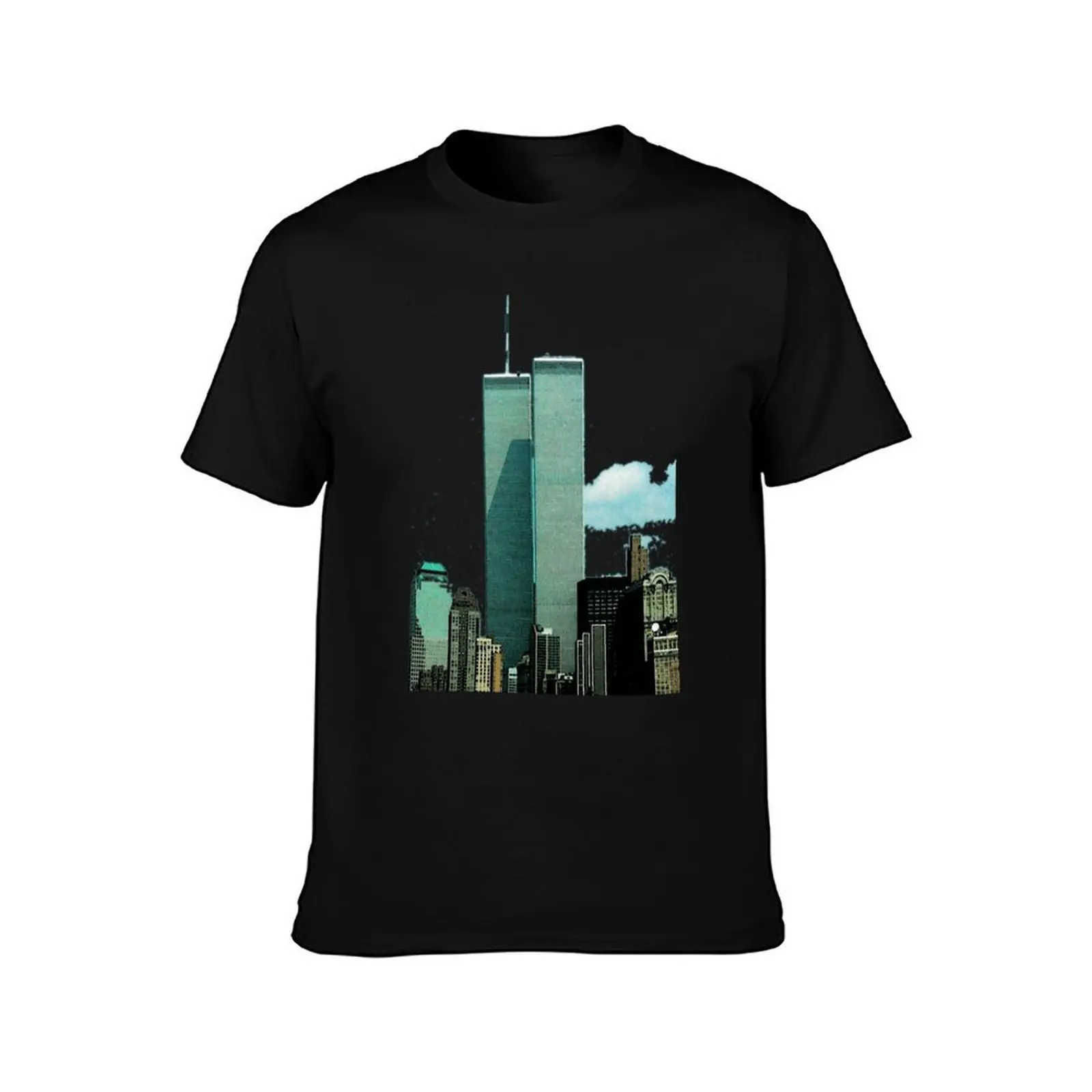Twin Towers Remember T-Shirt, Summer Casual Cotton Tee, Oversized Streetwear Tops, Vintage Graphic Print, Loose Fit Short Sleeve