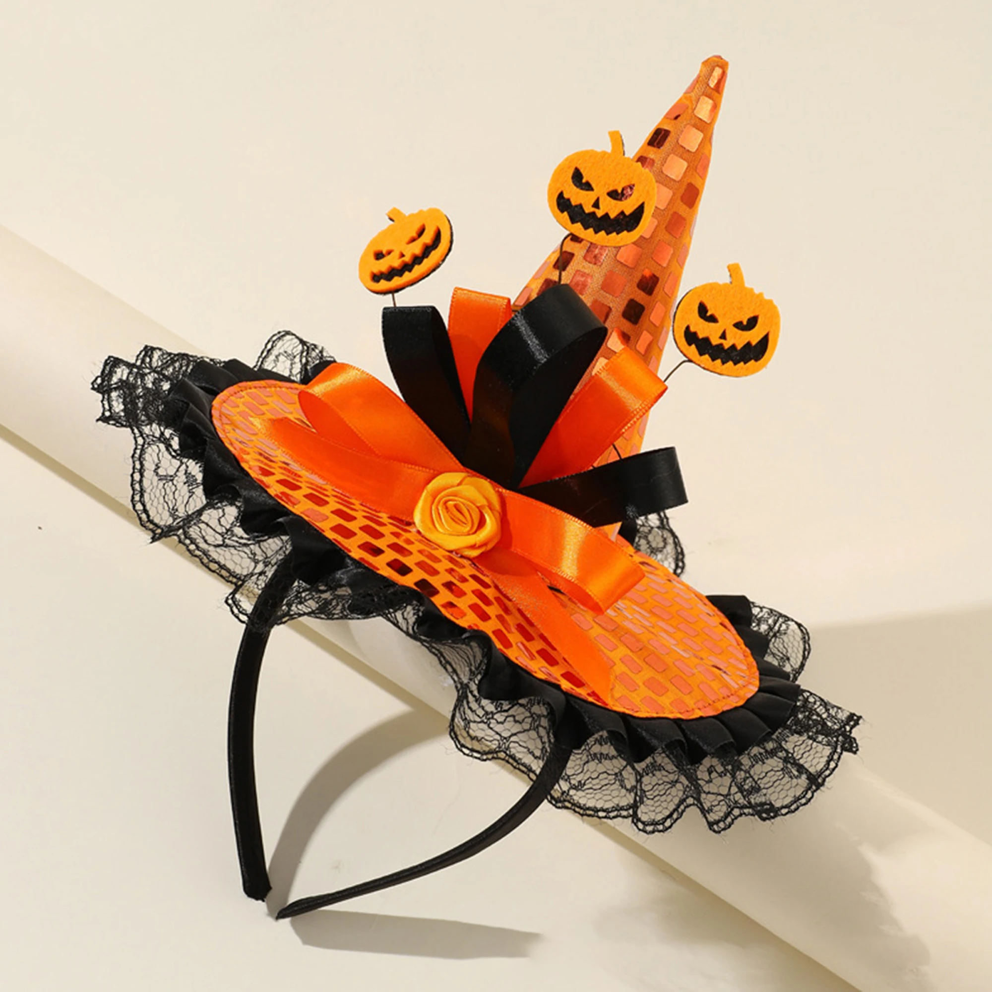 

Spooky Witch Hat Headband with Glittery Spider Web Design for Halloween Party Costume Hair Accessory and Dress Up