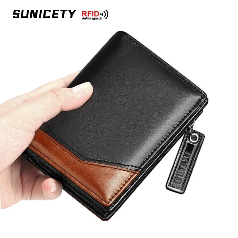 Schlanke Herren-Geldbörse mit RFID-Schutz aus PU-Leder, Minimalistisches Design, Schwarz, mit Bargeldfach und Reißverschluss-Münzfach, Reisezubehör – Detail 12