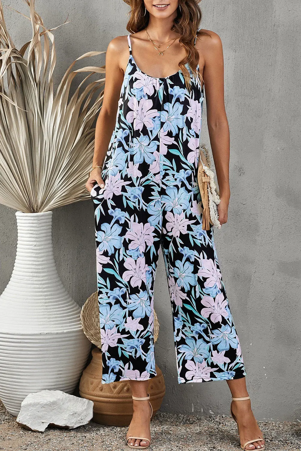 

Sexy V Neck Sleeveless Jumpsuit Office Lady Spring Summer Fashion Casual Floral Print Jumpsuits For Women 2023 One Piece Rompers