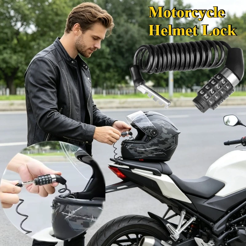 Durable Helmet Lock Mini 4 - Digit Password Lock Steel Cable Secure Bike Helmet Portable Anti - Theft Motorcycle Accessories