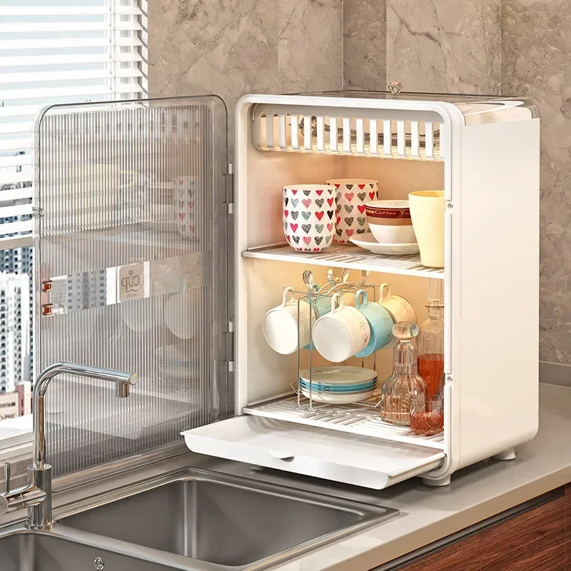 

Nordic Dustproof Cup Storage Box Kitchen Dishes Storage Drainage Rack Bedroom Cosmetics and Skin Care Organizer