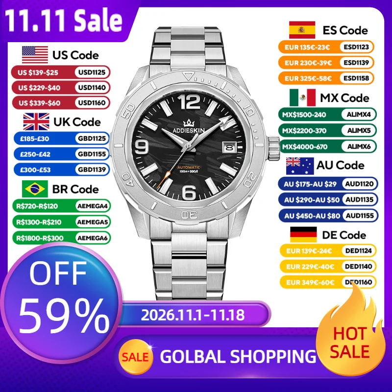 Watch Display Storage Box Carbon Fiber - ADDIESKIN K007 Men Automatic Mechanical Watch