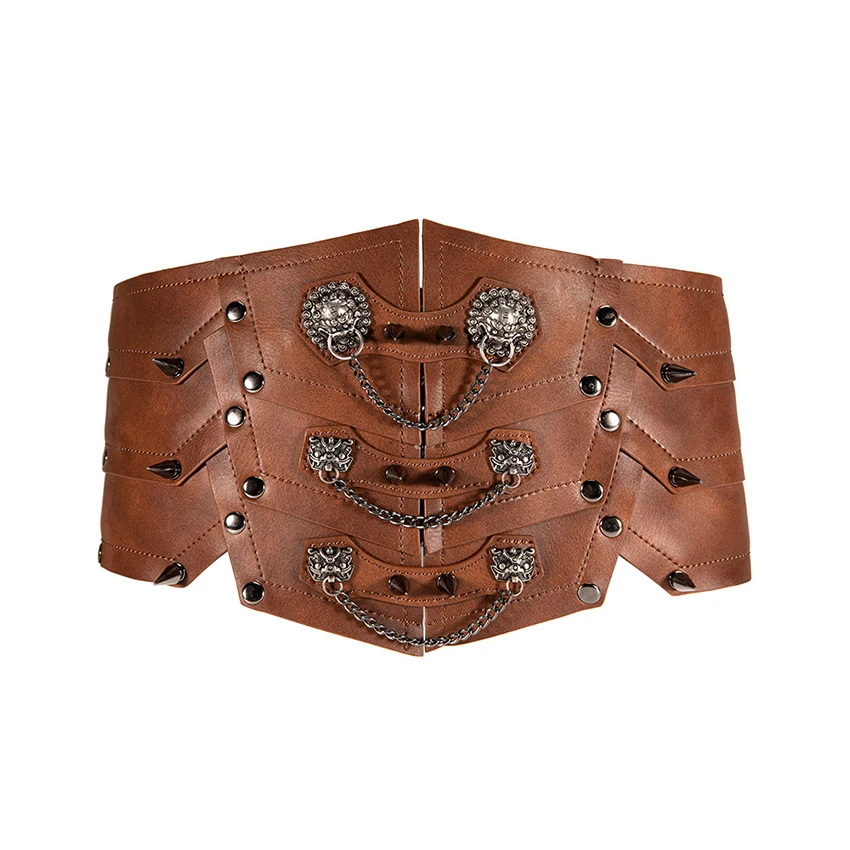 Medieval Steampunk Belt Corsets PU Leather Sashes Women Vintage Viking Pirate Gothic Bustier Waist Girdle Halloween Costumes