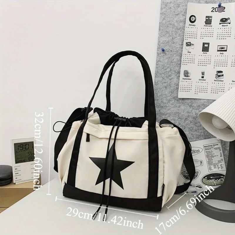 Large Capacity Women\'s Fashion Crossbody Bag Star Graphic DrawString Design Shoulder Tote Bag Casual Style Daily Commuter Bag