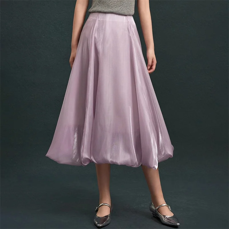 

Women's skirt New high waisted slim fit bubble bud skirt for summer 2025 Reflective material women's half skirt y2k long skirt