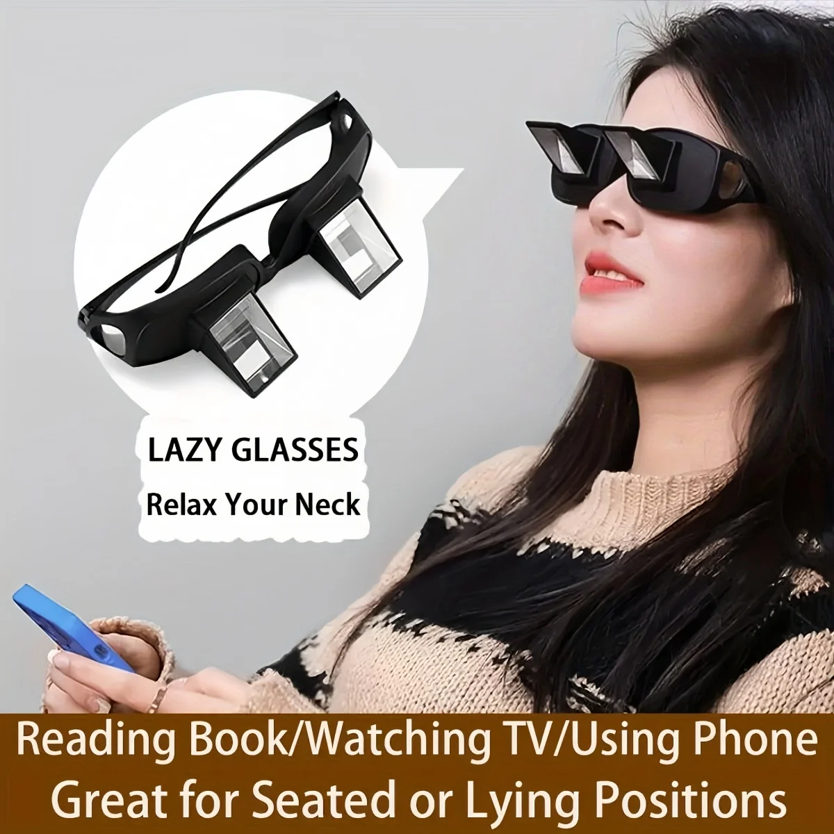 Lazy Glasses Bed Prism Horizontal High Definition Eyewear Periscope Lie Down Eyeglasses for Reading and Watch TV in Bed