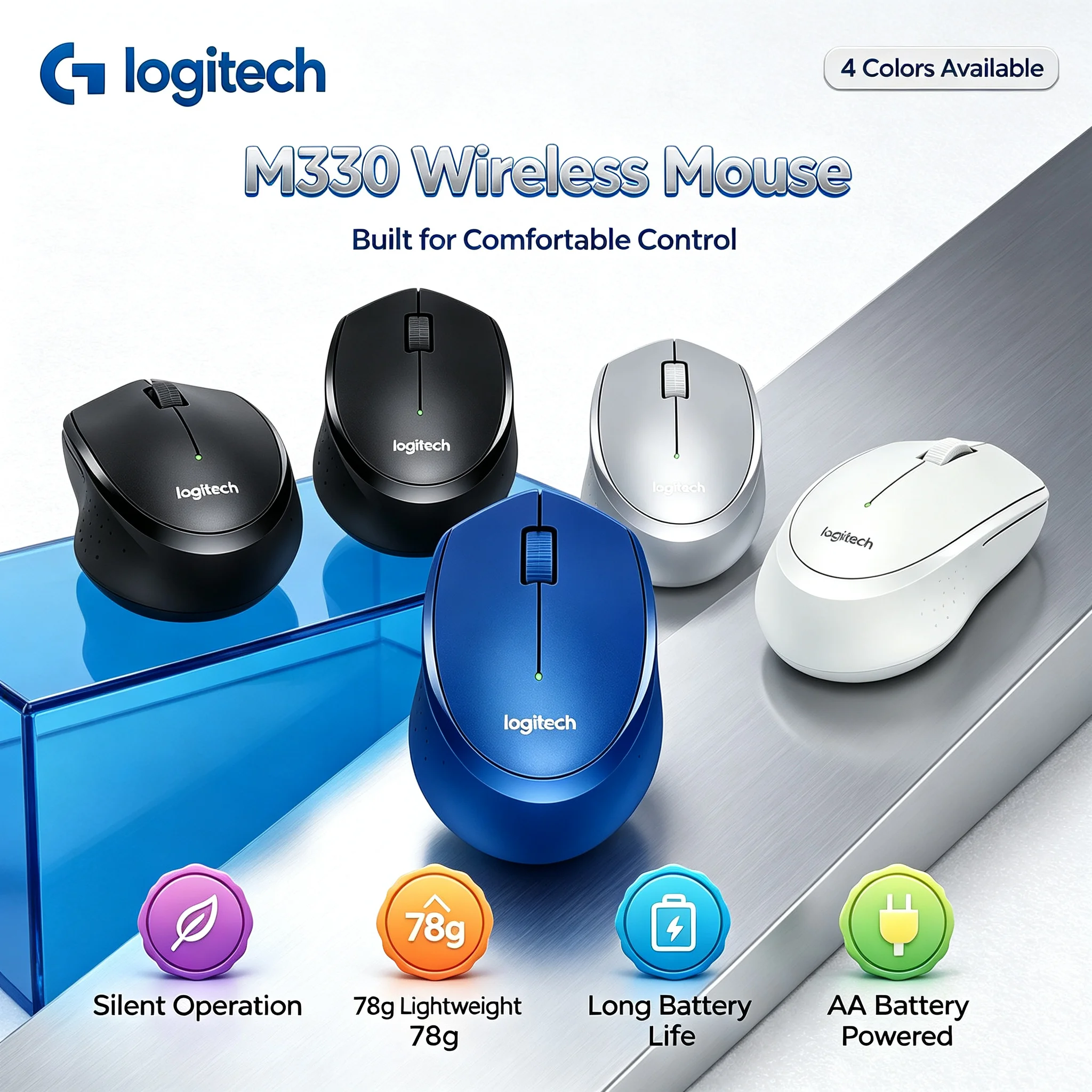 Logitech M330 Silent Click 2.4G Wireless Mouse Portable Optical Mice Great Gift For Office Workers And Students