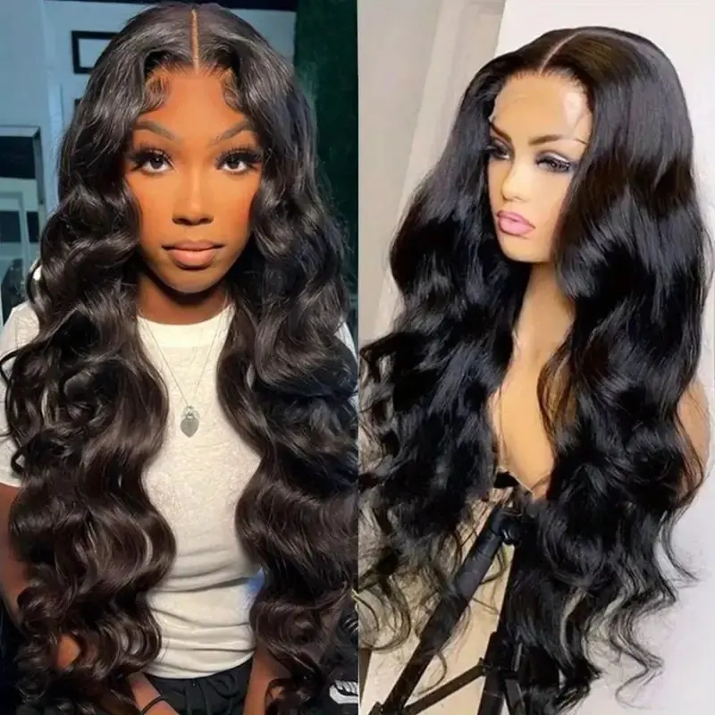 13x4 Lace Frontal Wig 20 Inches 150% Density Natural Black Body Wave Pre-Plucked Water Wave For Women Human Hair Wig