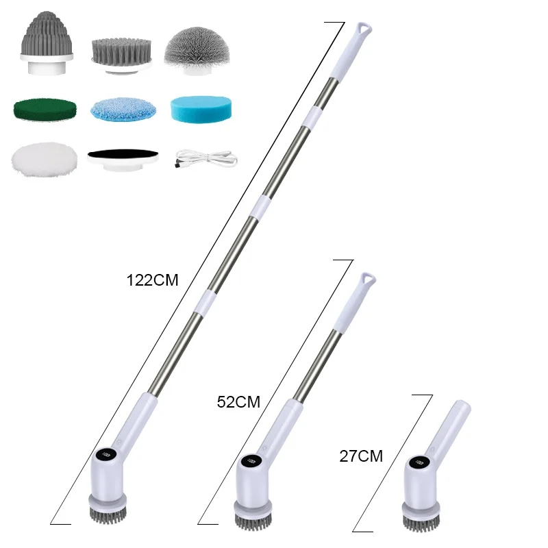 

Электрический скруббер с увлажнителем, Улучшенный беспроводной скребок для душа 2024 с 7 сменными щетками и двойной скоростью, регулируемый & D