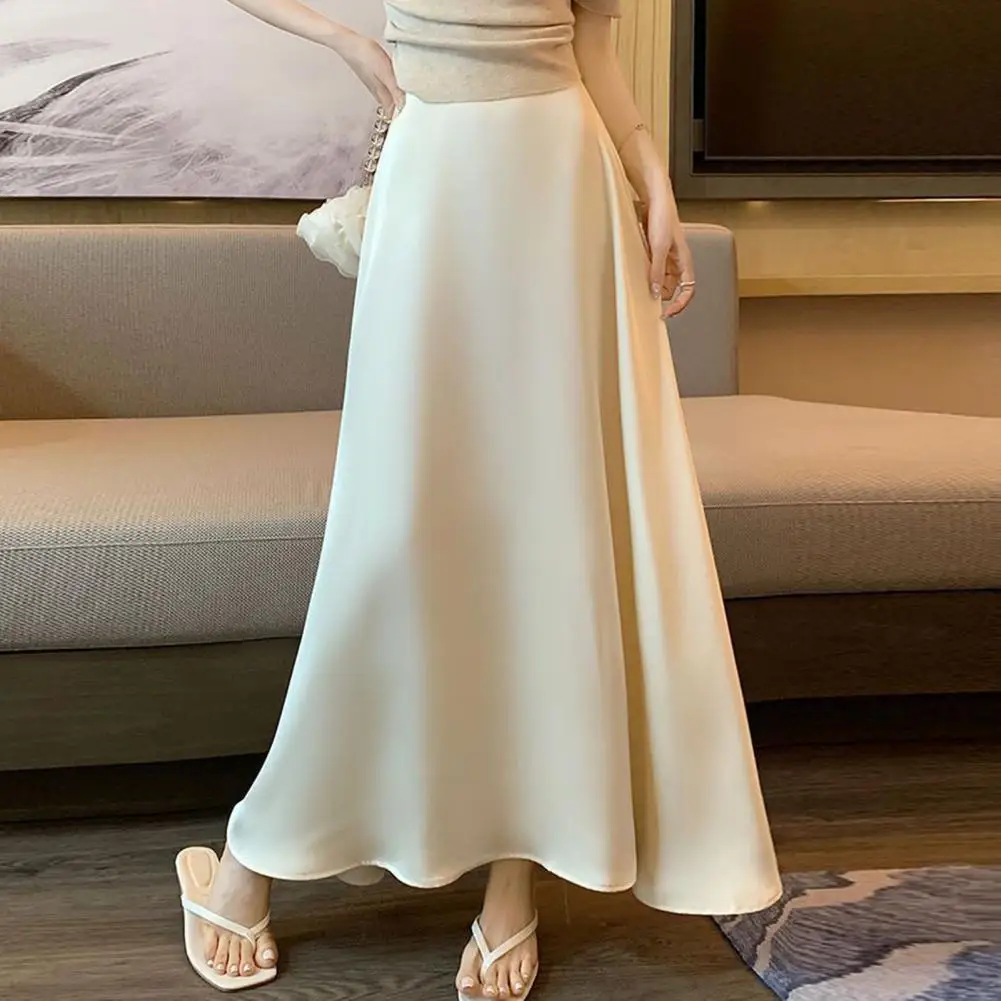 2025 nueva falda de cintura alta con textura satinada de seda a la moda de estilo europeo y americano para mujer falda elegante de longitud media estilo callejero