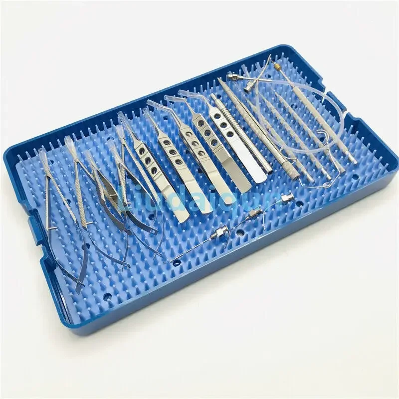21PCS Titanium Cataract Set Eye tools with sterilization tray box scissor Ophthalmic needle holder