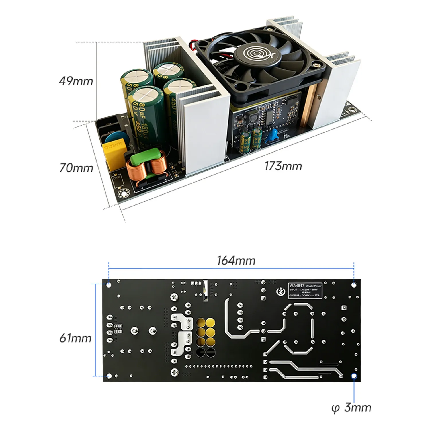 Isolated Switching Power Supply AC200-260V to DC48V 800W 17A Adjustable 44.5-50.5V Silent Overcurrent Short Circuit Protection