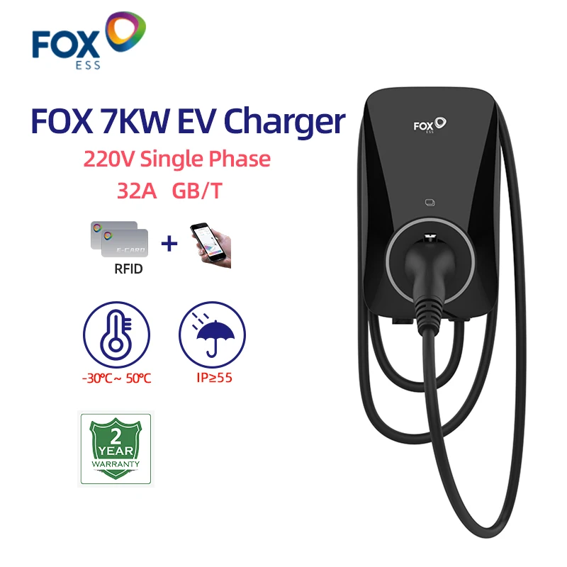 FOXESS 7KW EVSE Car Charging Station GBT Wallbox Charger Electric Car Charger and APP Control Electric Vehicle Chargers 32A