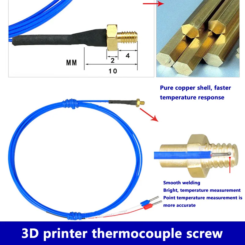 M3 M4 Bolt Head 3D Printer Thermocouple Screw Temperature Sensor 0.12m 0.5m 1m 1.5m 2m 3m Plastic Cable image 2