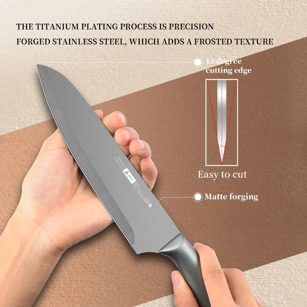 Titanium Plated All Steel Kitchen Knife Fruit Knife Meat Cleaver Professional Chef Knife Bacterial Corrosion Resistance Kitchen