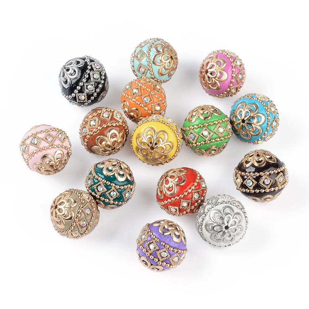 6pcs 20mm Handmade Indonesia Beads with Metal Findings Round Antique DIY Jewelry Making Necklace Bracelets Supplies