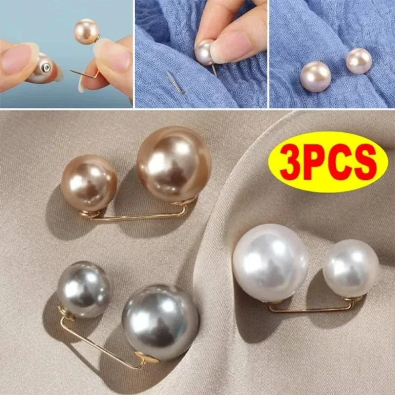

3Pcs/Set Anti-Fade Exquisite pearl Brooches Double Pearl Brooch Pins for Women Sweater Coat Summer Dress Pearl Pin Fixed Cloth