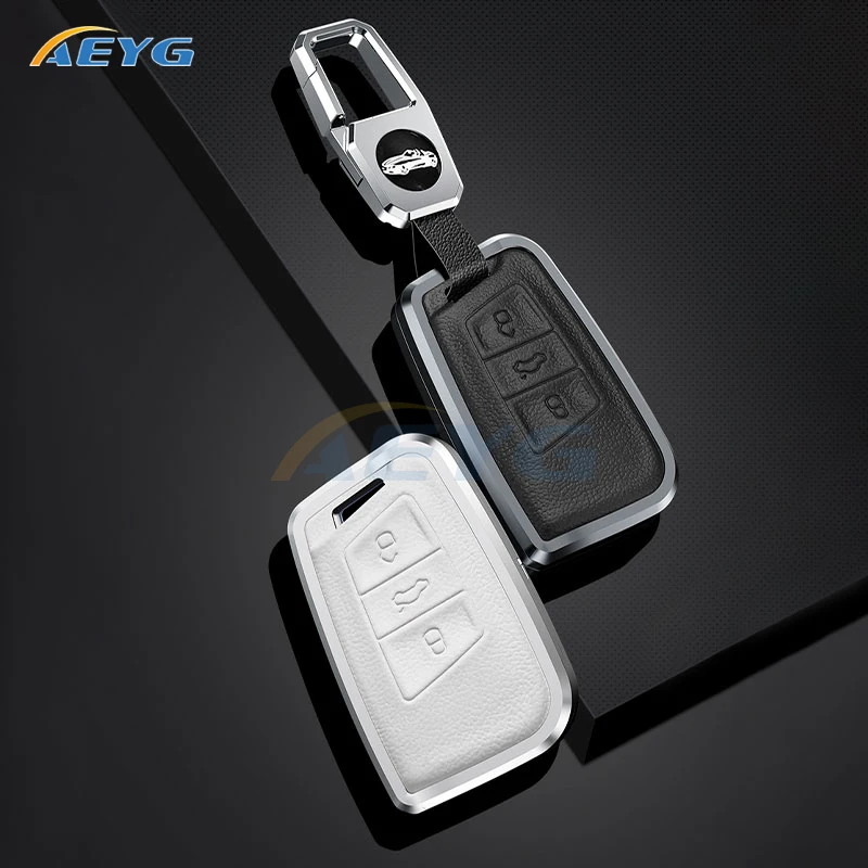 

Leather+Metal Car Key Case Cover For Volkswagen VW Tiguan MK2 Magotan Passat B8 CC For Skoda Superb A7 Fob Shell Accessories