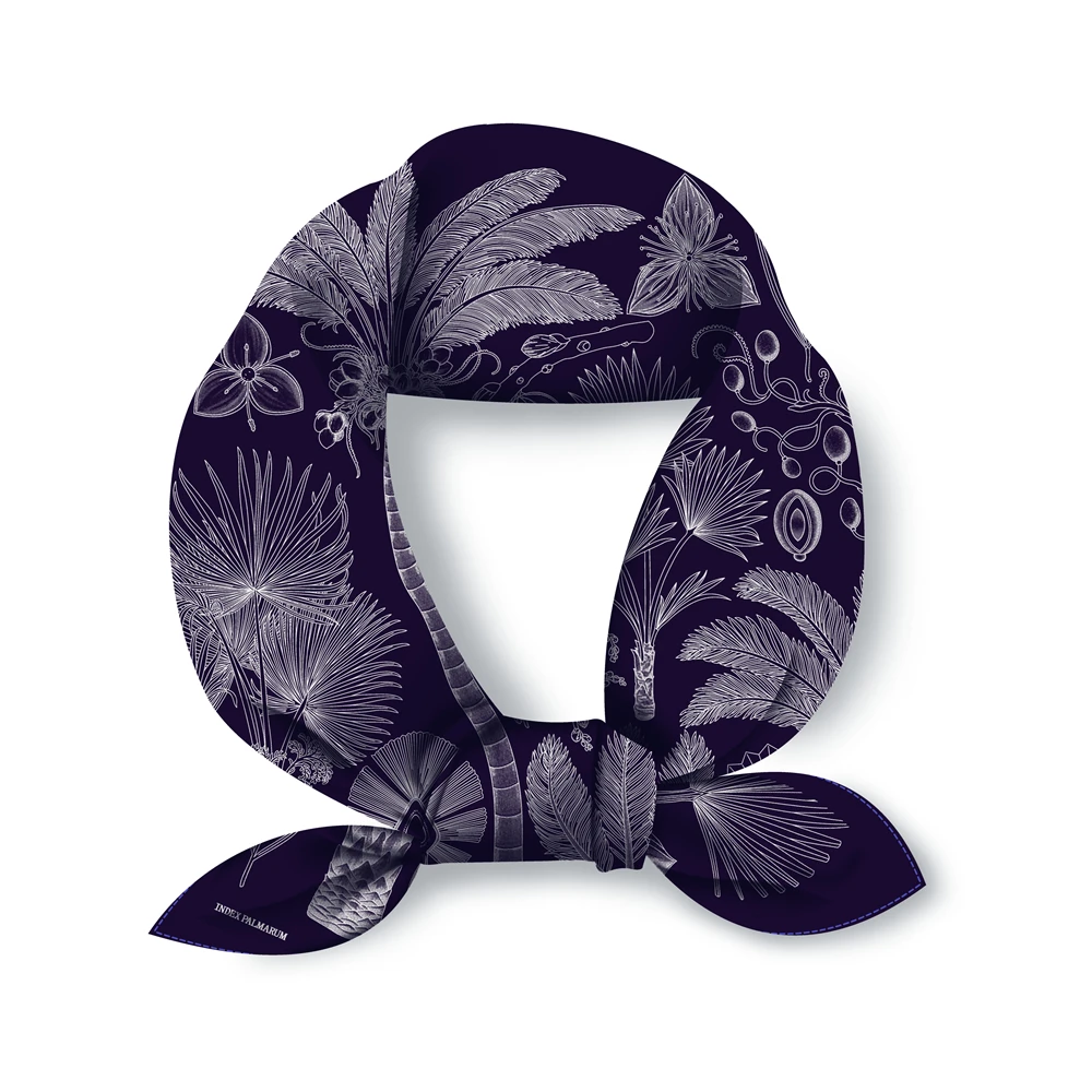 Twill Silk Scarf Woman Palm Tree Print Square Scarves Wraps Bandana Small Hijab Silk Foulards Tie Headband Neckerchief 53CM