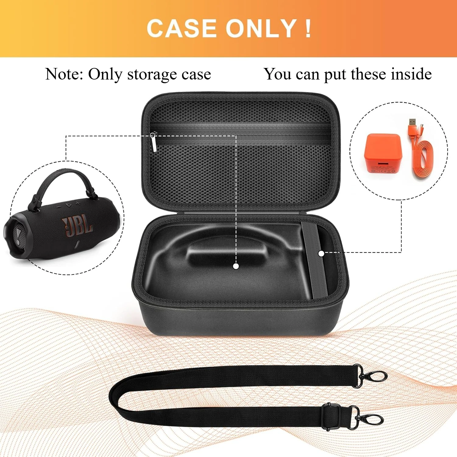 (CASE ONLY)Case for JBL Charge 6 Portable Bluetooth Speaker, Waterproof Speaker Case with Adjustable Shoulder Strap, Hard Travel