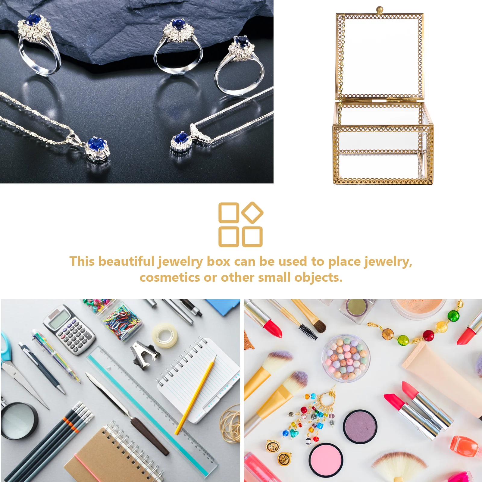 

1Pcs Square Jewel Case Vintage Style Glass and Metal Construction Jewelry Storage Box Gift for Her Home Decor Item