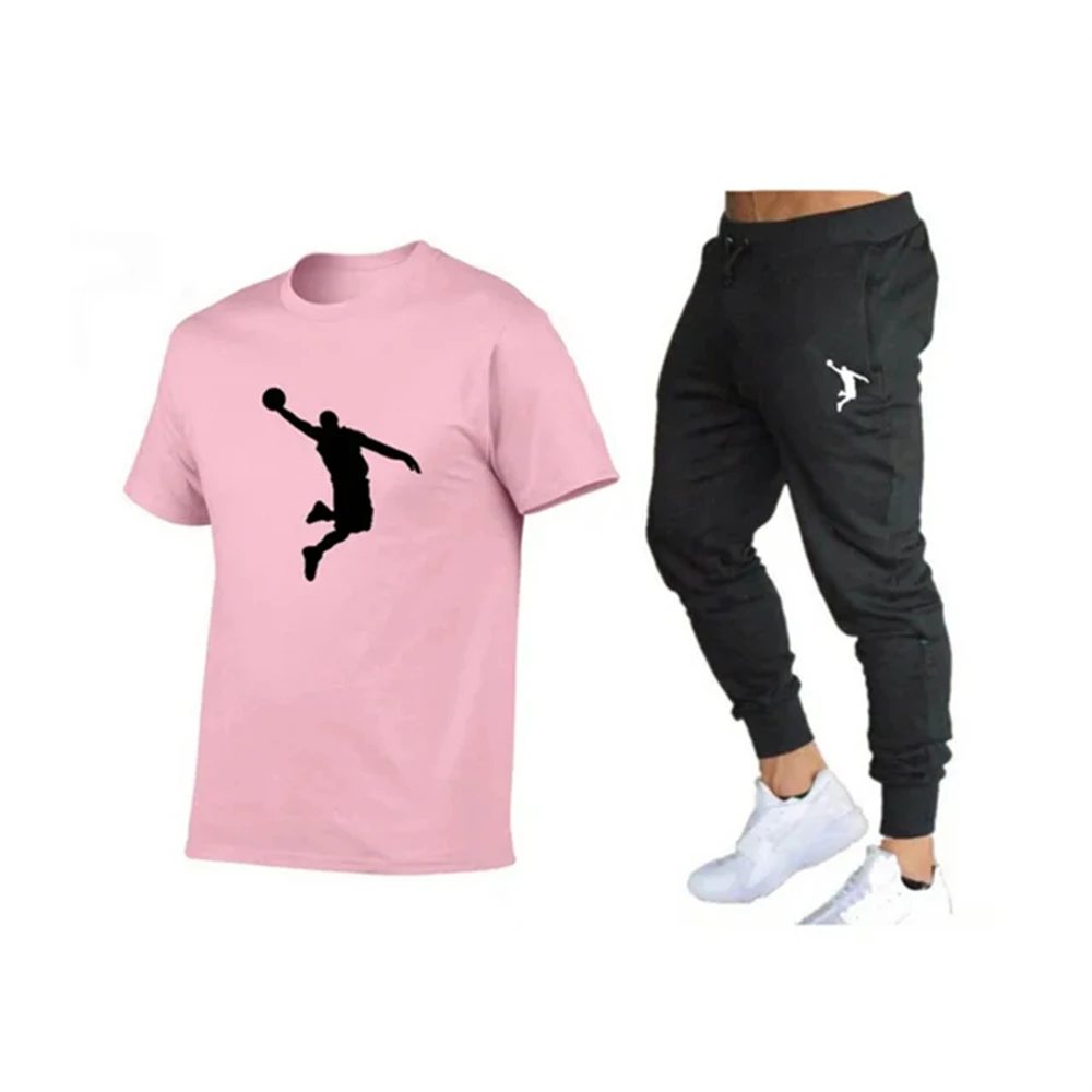 Camiseta de manga curta masculina e calça de treino 2 peças, calça esportiva para jogging fitness, roupa esportiva, marca verão 2022