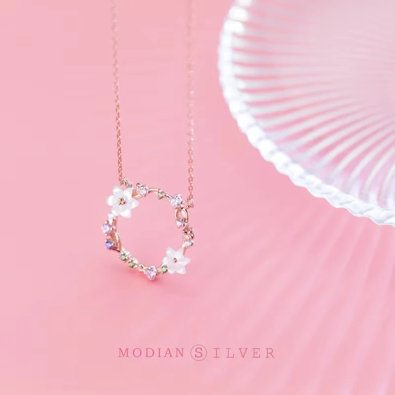 Modian New Arrival Real 925 Sterling Silver Ceramics Enamel Charm Rose Gold Color Necklace Pendants For Women S925 Fine Jewelry
