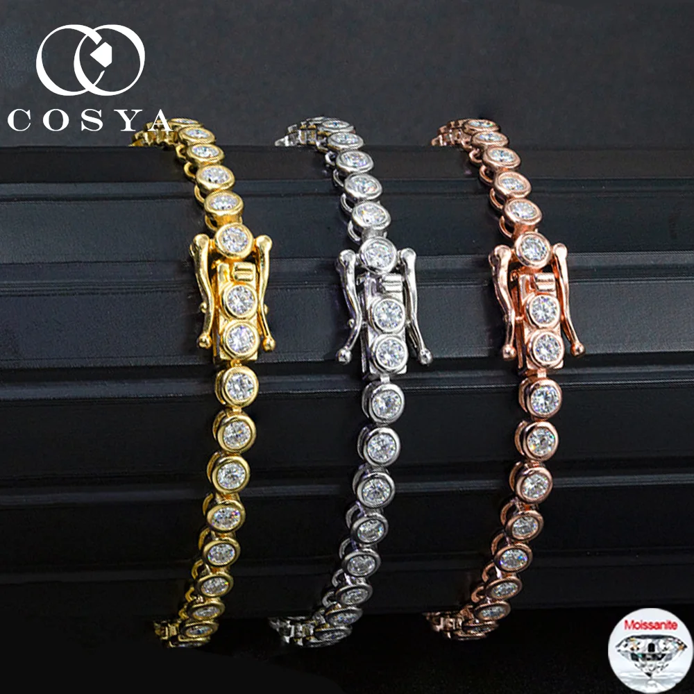 

COSYA 2/3mm Full Round Moissanite Bubble Tennis Bracelet For Woman Men S925 Silver 18K Gold Lab Diamond HandChain Party Jewelry