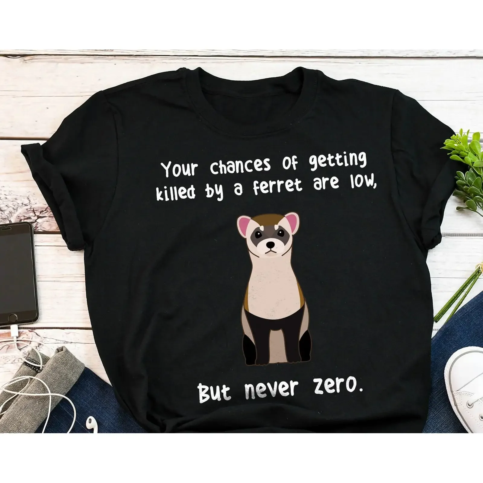 Funny Ferret Never Zero Quote T Shirt Cute for Lovers Pet Animal Weasel vintage Washed Top For Everyday Wear homme Versatile