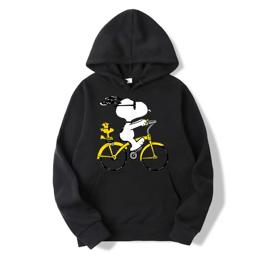 Snoopy & Woodstock Riding Bike Hoodies Harajuku Fashion Stylish Streetwear Men Women Tops Outerwears Blouse Hoodies Sweatshirts