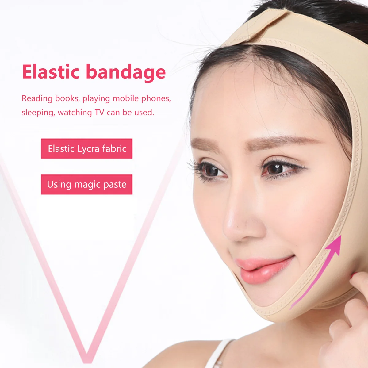 Cinturón de estiramiento facial ajustable para soporte de barbilla, herramienta reafirmante reductora de barbilla doble para apretar la piel