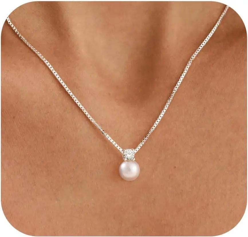 

Trendy Natural Freshwater Pearl Necklace Dainty Round 6MM 8MM 10MM Silver Gold Plated CZ Jewelry Gifts for Women