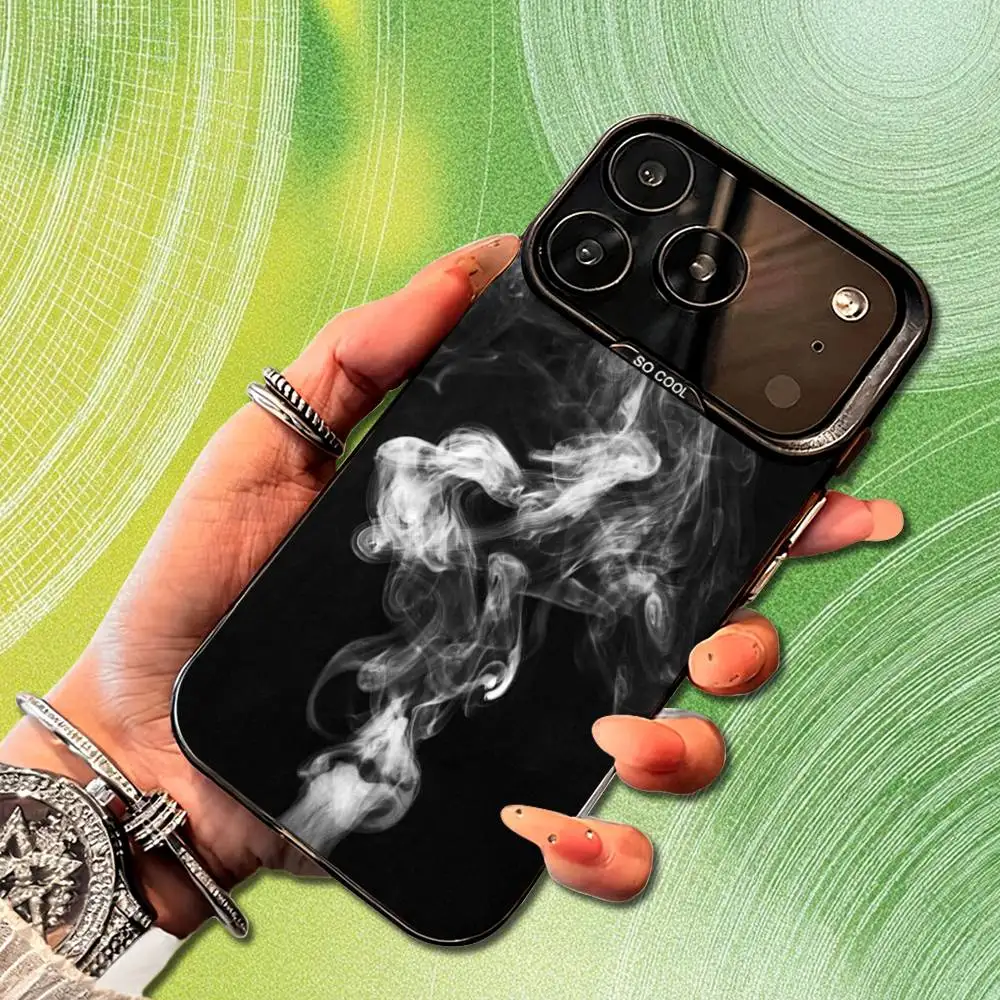 Custodia per telefono Smoke Art in bianco e nero per iPhone 14,17,13,12,11,16,15, Mini,Pro,SE,XS,MAX, cover in silicone nero opaco