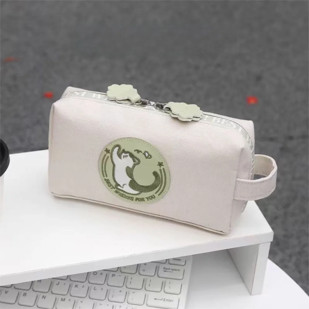 New Kawaii Cat Pencil Case Large Capacity Animal Design Canvas Stationery Bag Stationery Storage Canvas Pencil Bag Gift