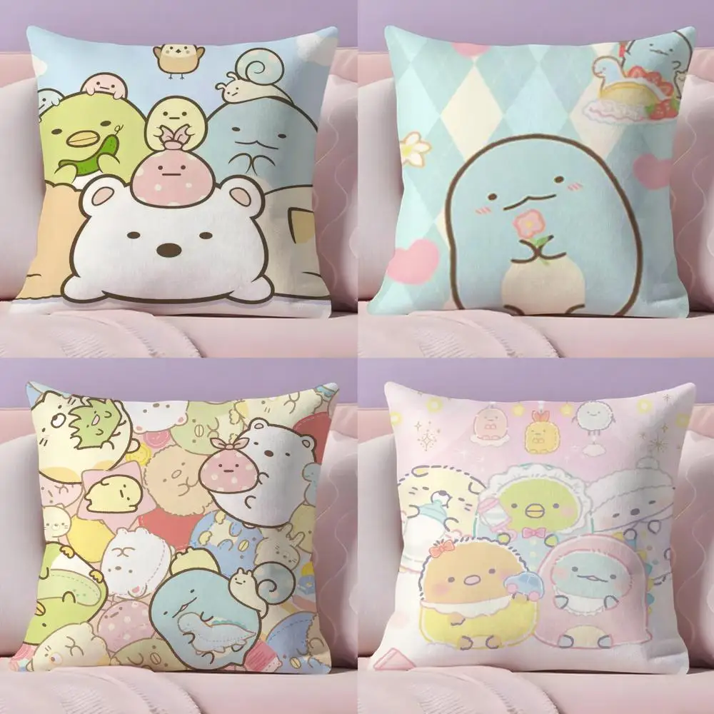 Cushion Cover Plush Fabric Soft Double-Sided Printed Sofa Warm Winter Home Gift Pillow Cover Cute S-Sumikko G-Gurashi