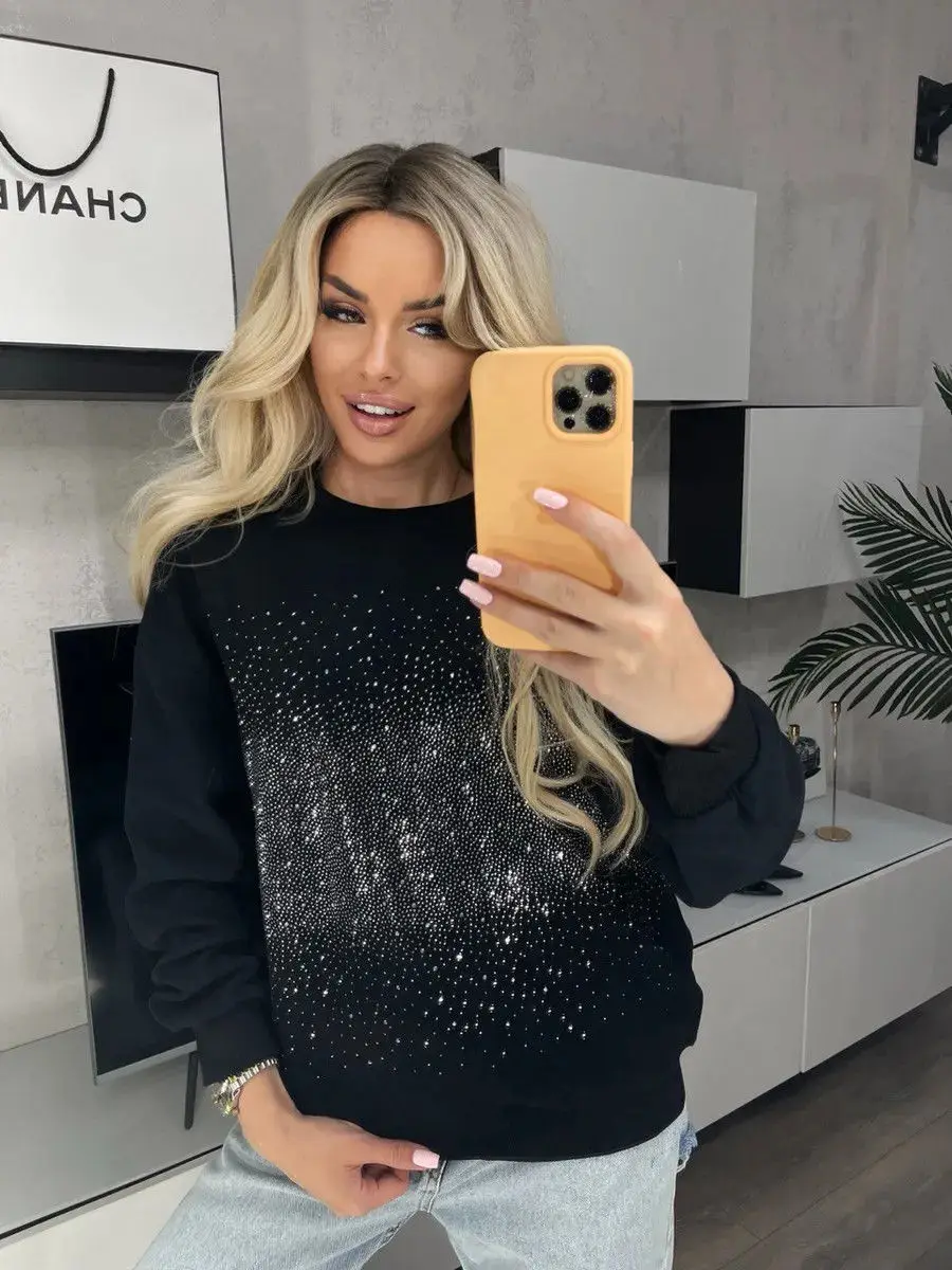 

New Luxury Rhinestone fashion Y2k Autumn and winter thick women's loose O Neck Loose Chic Casual Oversized hoodie