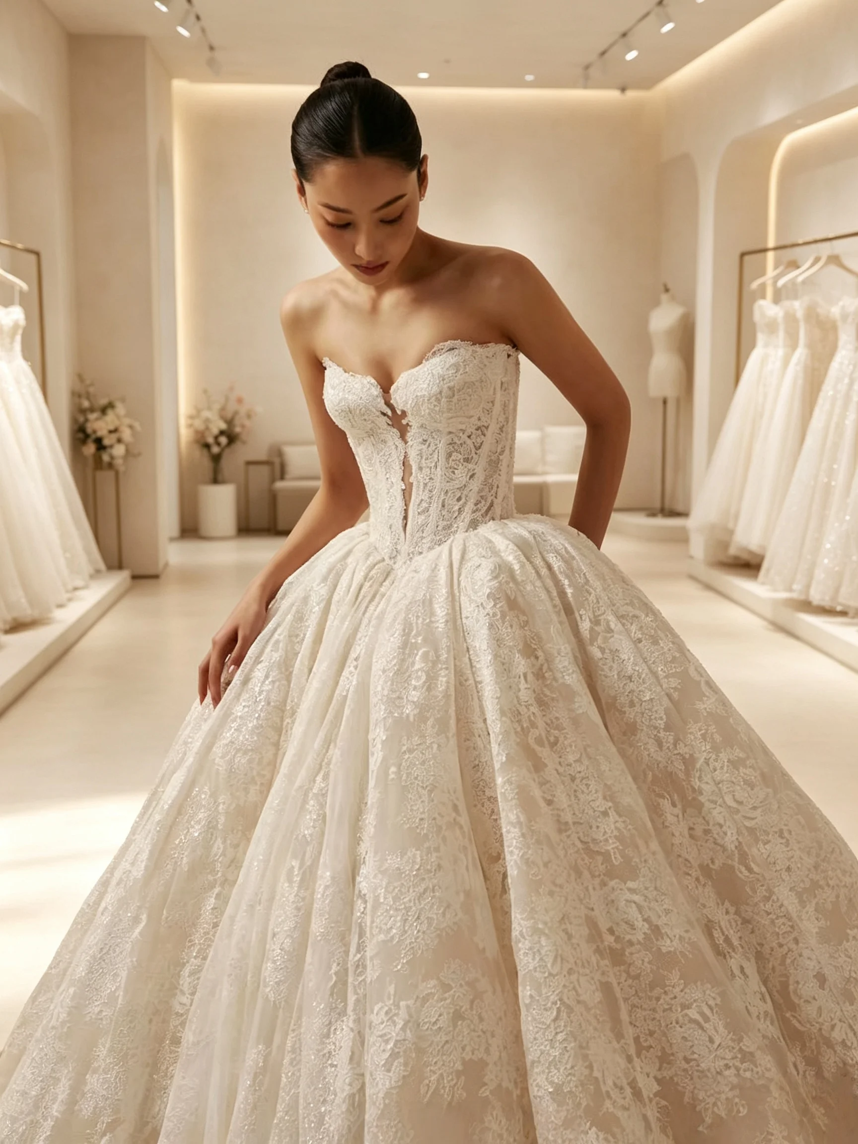Luxury Full Lace Ball Gown WeddingDresses For Women Strapless Corset Bridal Gown Cathedral Train Vintage Wedding Gown cust