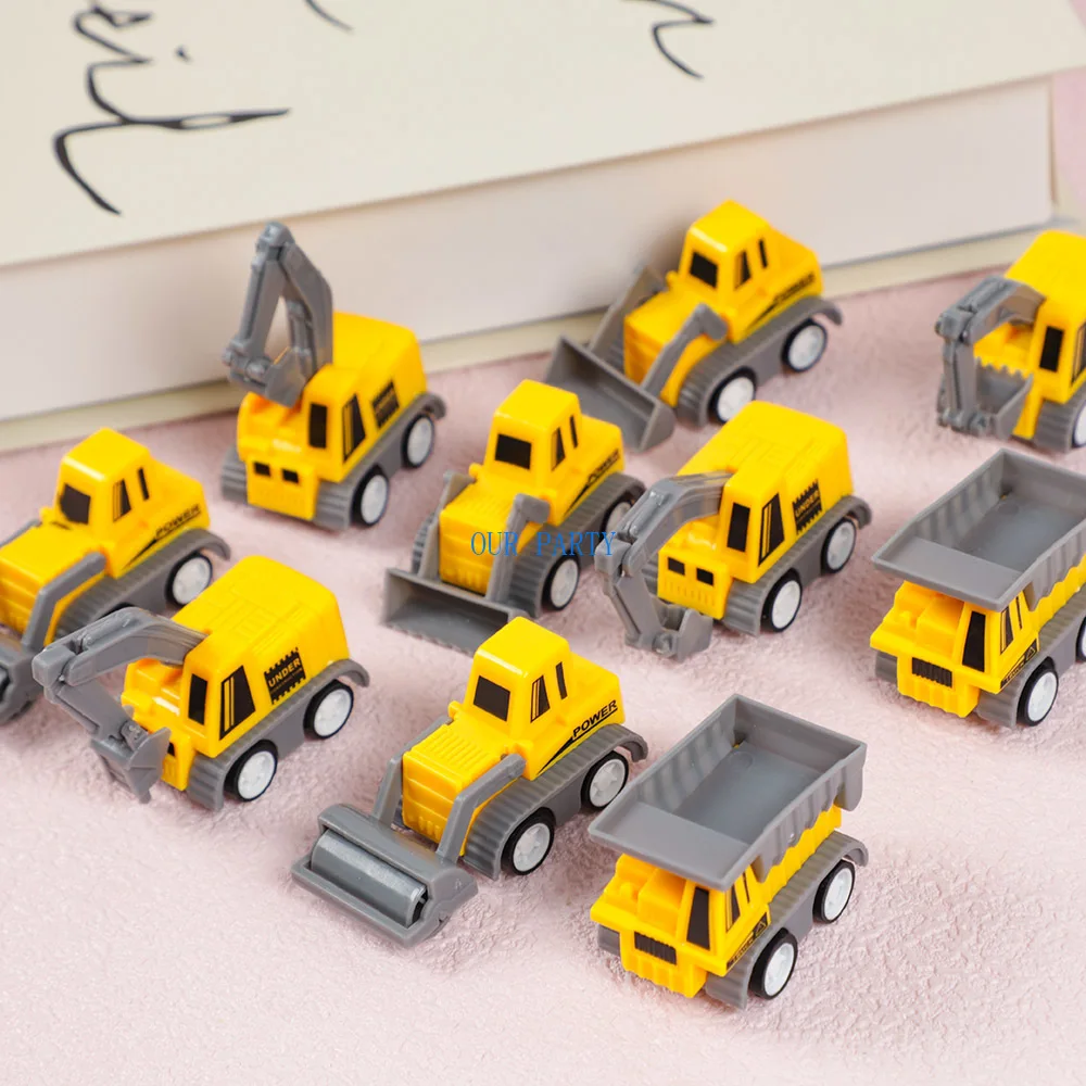 10Pc Cute Mini Engineering Vehicle Excavator Pull Back Car Toys for Kids Construction Theme Birthday Party Favors Pinata Fillers