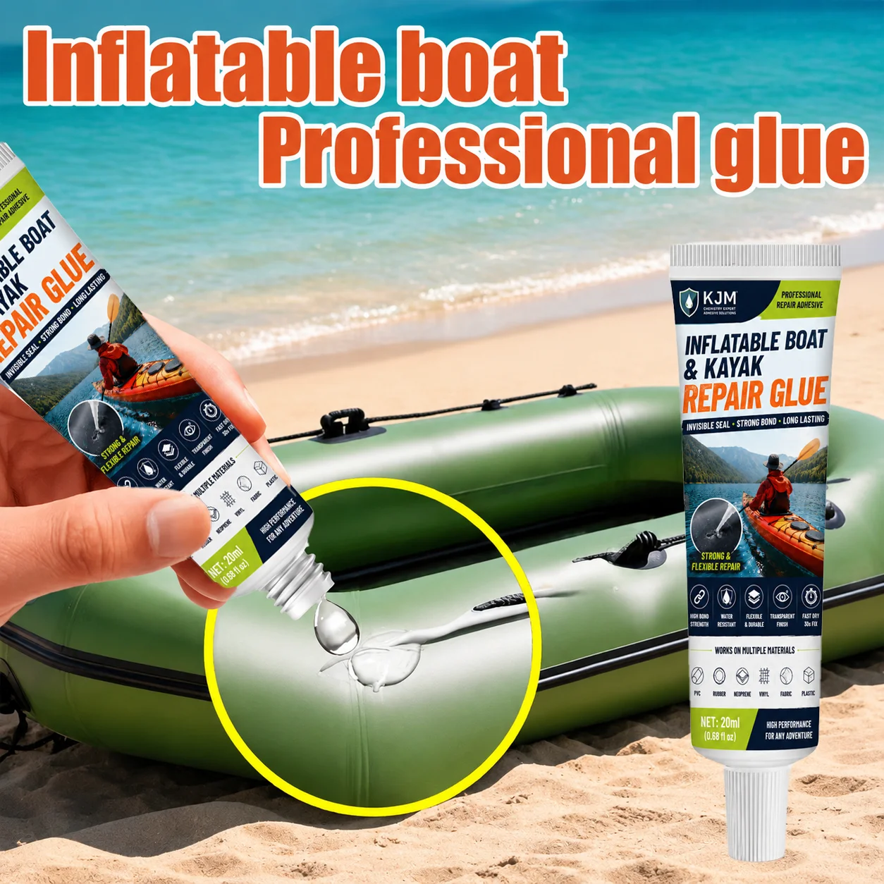 KJM Multi Purpose Waterproof Repair Seal Glue 20ml for Car Rubber Seals Inflatable Kayak PVC Air Cushion Puncture and Leak Fix