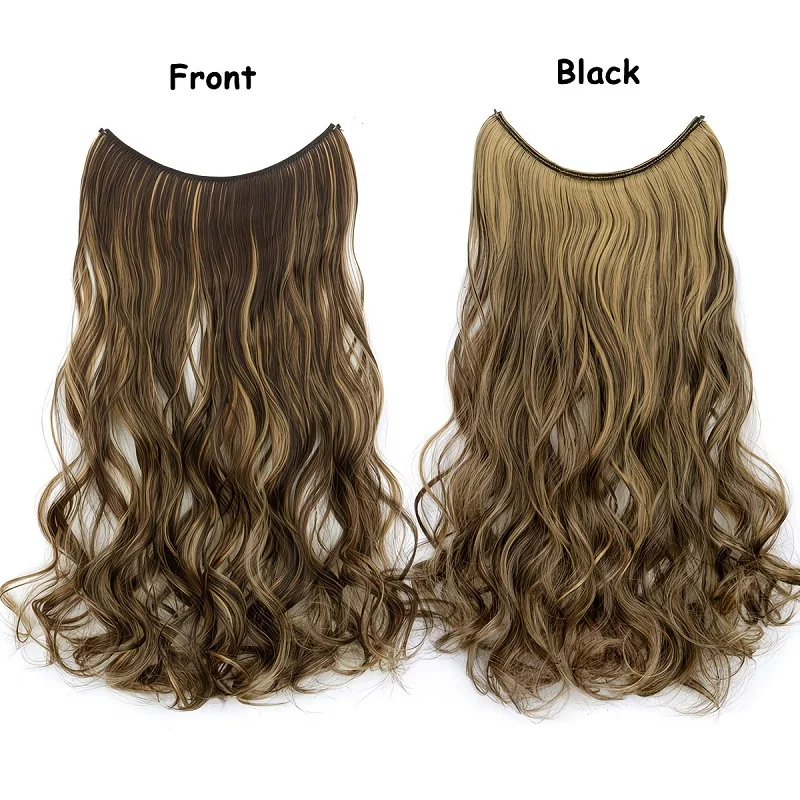 20Inch Synthetic Invisible Wire Hair Extensions for Women Heat Resistant Long Curly Highlights No Clips Needed image 4