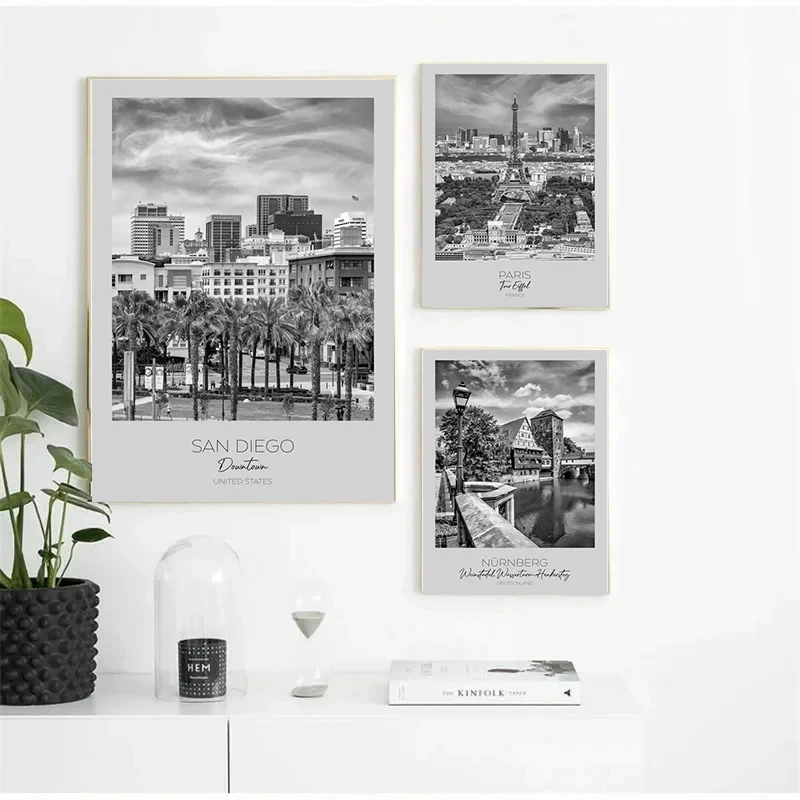 مطبوعات مناظر طبيعية لوحة قماشية ، ملصق رسم جداري ، مدينة سفر ، نيويورك ، لندن ، باريس ، سان دييغو ، غرفة معيشة ، ديكور منزلي #3