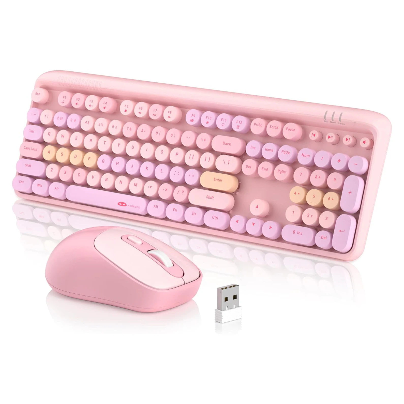 

Беспроводная клавиатура и мышь MageGee, круглые клавиши, ретро-клавиатура в стиле пишущей машинки, 104 клавиши, полноразмерная клавиатура, автоматическое отключение питания