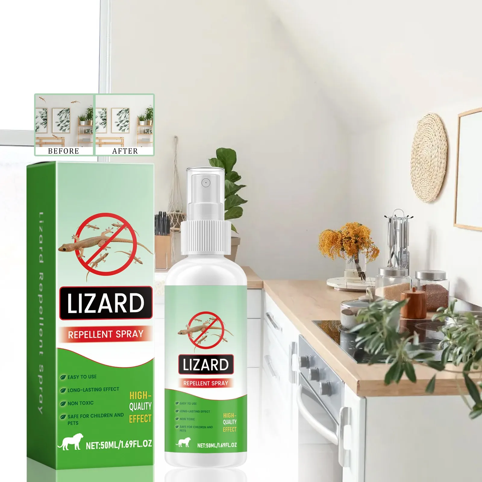 50ML Powerful Gecko Repellent Spray Insect Spray Vegan Ingredient No Disturbs The Environment, Home Indoor Outdoor Protection