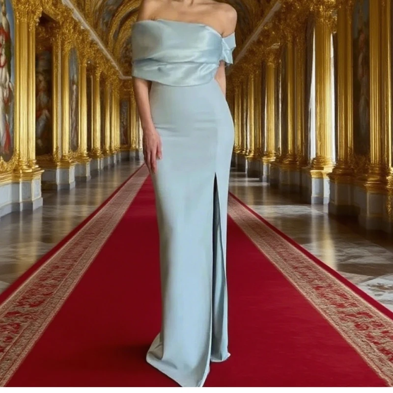 

Женское вечернее платье с открытыми плечами, элегантное платье для выпускного вечера на заказ, женское свадебное платье с разрезом «рыбий хвост»